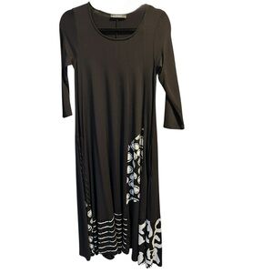 Alembika Black White Swing Dress Sz 0 Lagenlook Art to Wear Oversized Minimalist